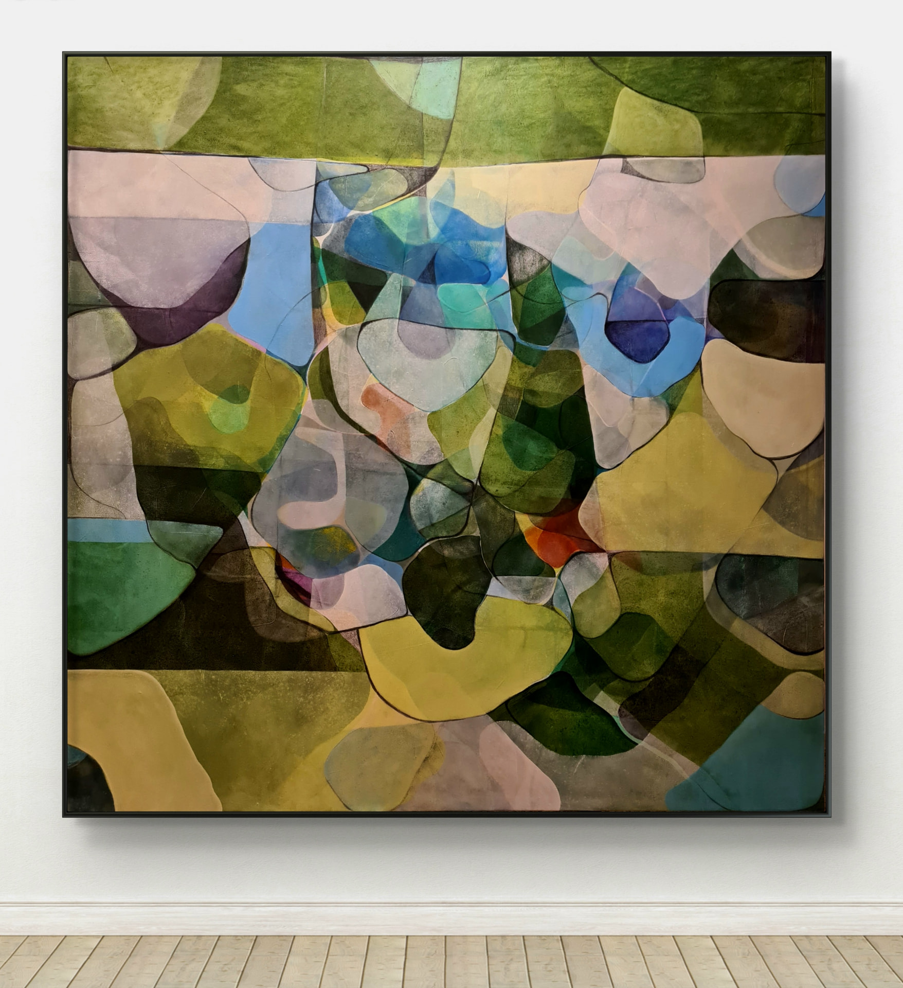 Large green and blue abstract painting on canvas by Ben Lydford, Australian abstract artist